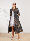 Women Long Trench Coat Jacket Autumn Winter Overcoat Jacquard Floral Fashion Outfit Party Clothes