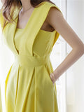 Elegant Women Long Jumpsuits Summer Wide Leg Pant Fashion Sleeveless Casual Yellow Party Rompers