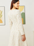 Women Jacquard White Square Neck Luxury Party Long Dress