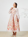 Luxury Spring Autumn Jacquard Long Sleeve Dress Floral Dress Evening Party for Women