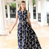 Elegant Jacquard Women Long Maxi Sleeveless Dress